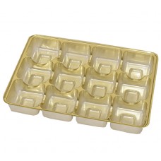 Aseta kultaiseen muoviin (pet) 159x112x20 mm 12 pralinea 100 kpl.