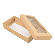 Sober doos. Deksel met venster 159x78x25 mm natuurlijk bruin (100-stuks)